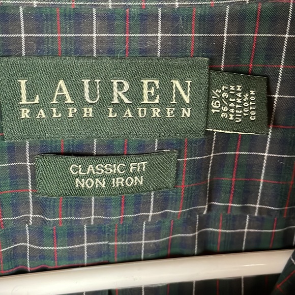 Lauren Ralph Lauren men's button up plaid green shirt - Picture 3 of 3